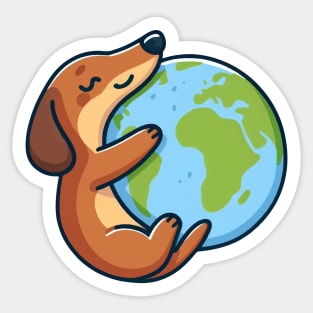 dachshund dog embracing the earth Sticker